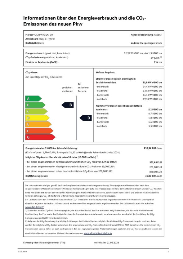 Efficiency-Label-PASSAT-PHEV PC V89KXVV5 Efficiency-Label-PASSAT-PHEV PC V89KXVV5