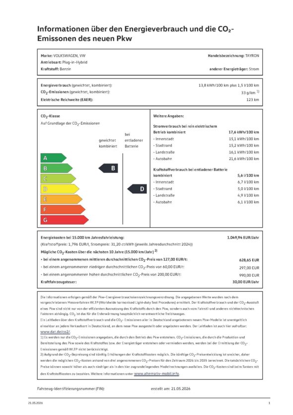 Efficiency-Label-TAYRON-PHEV PC V55DBFDD Efficiency-Label-TAYRON-PHEV PC V55DBFDD